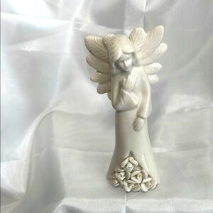Charming White Angel Porcelain Figurine with Floral Detail